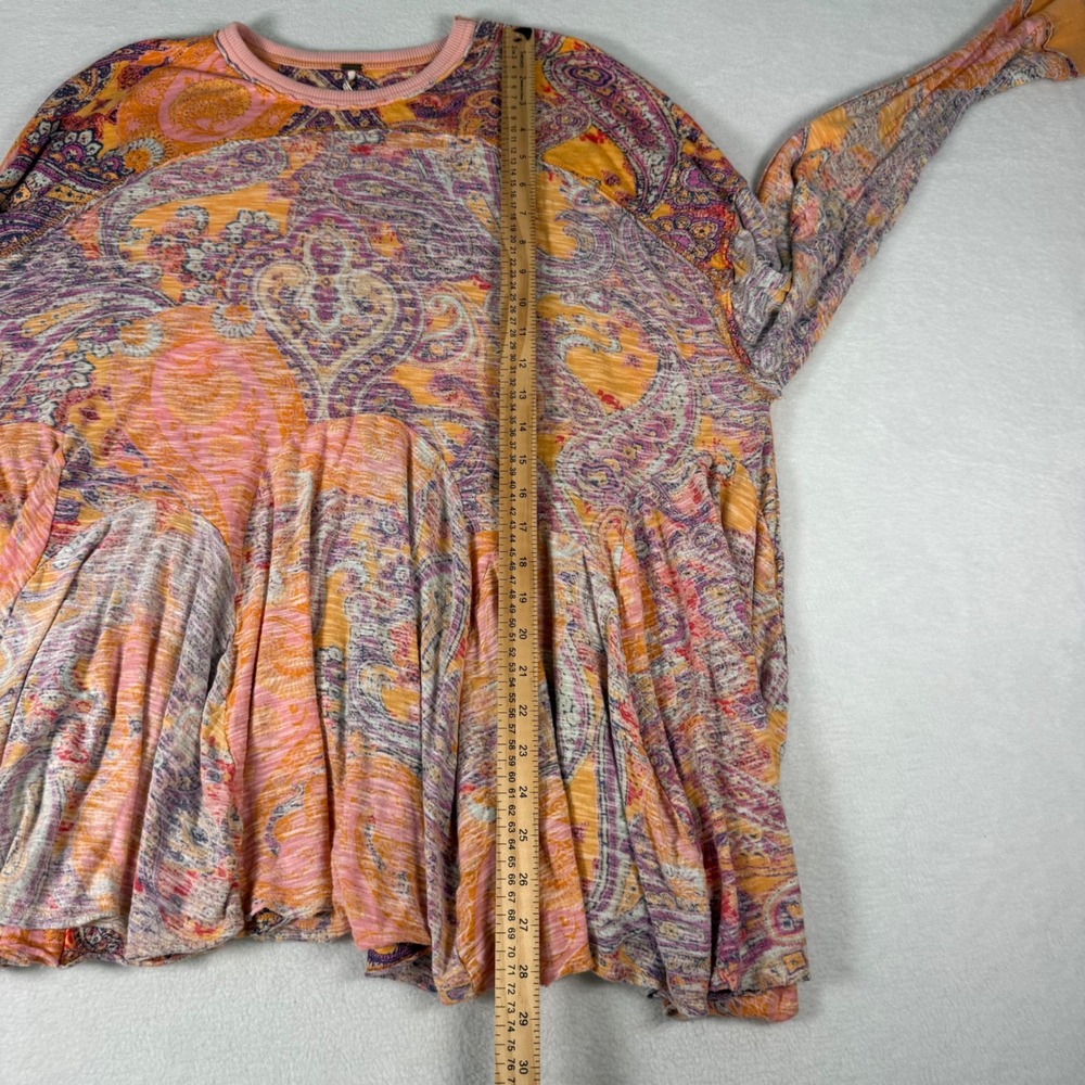 Free People Paisley Babydoll Top Womens Size Small Orange Cotton Boho Peplum Tee - Picture 5 of 9